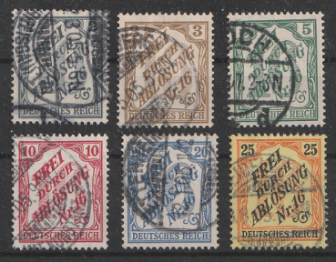 Michel Nr. 9 - 14, 1. Januar 1905 Zähldienstmarken für Baden gestempelt.